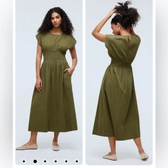 Madewell | Dresses | Madewell Smocked Waist Linen Blend Midi Dress Stripe  Seersucker Green Xs Nwt | Poshmark